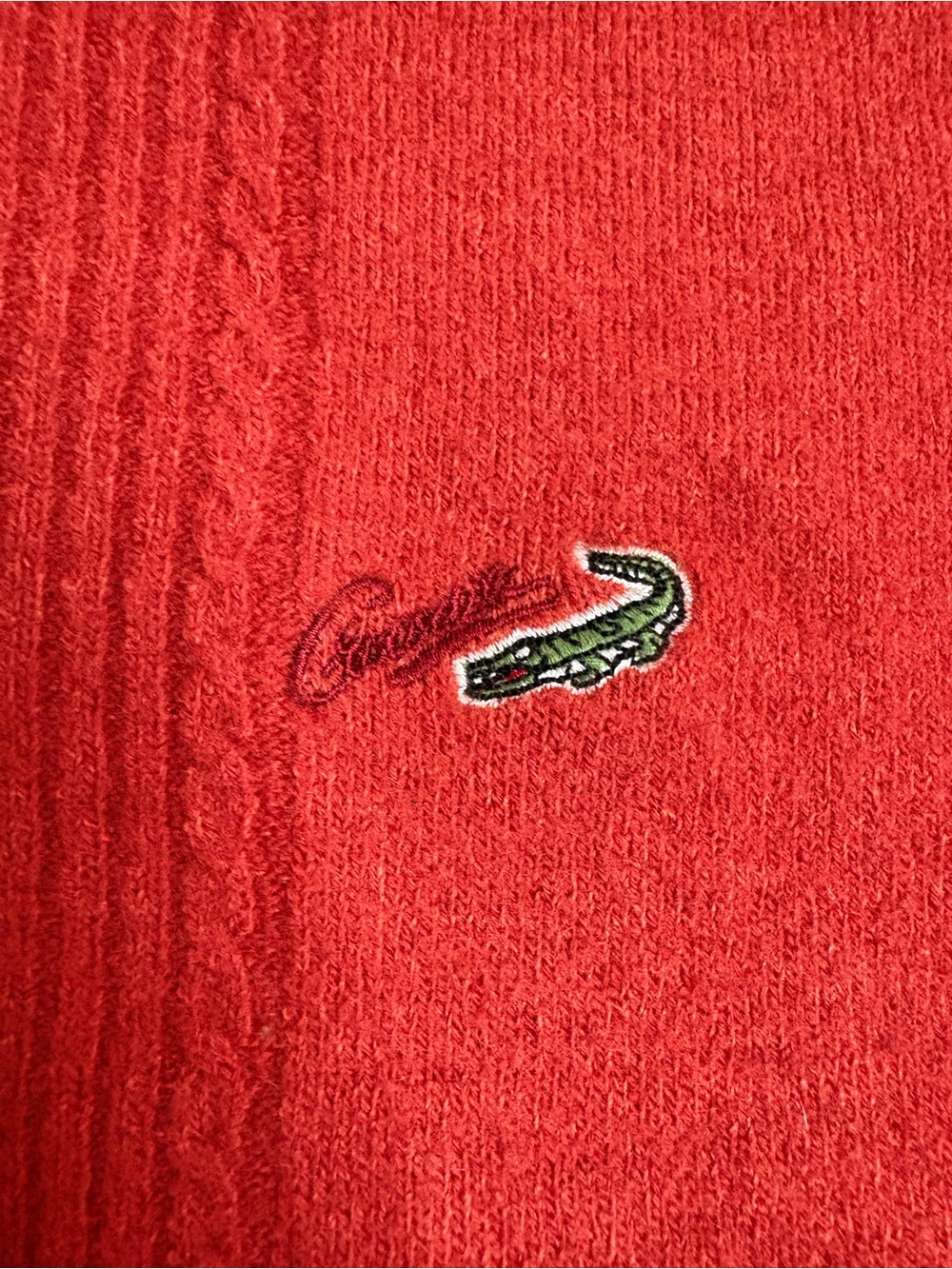 Vintage Lacoste Burnt Orange Wool Blend Mock Neck Cable Knit Sweater Size Small - Picture 4 of 9